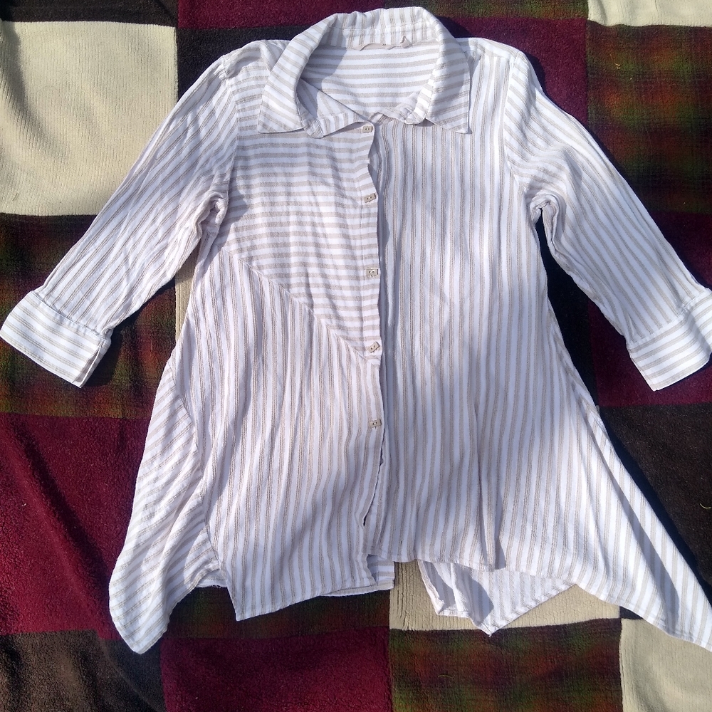 Soft Surroundings Standout Shirt Tunic Asymmetric Beach Stripe XL - Picture 7 of 8